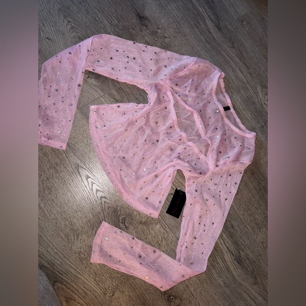 BODYRAGE GLAM PINK MESH LONG SLEEVE TOP 
NWT